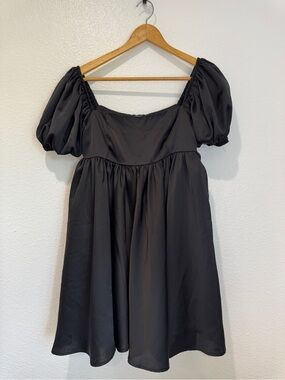 ACW Black Puff Sleeve Babydoll Mini Dress Coquette Romantic Femme Soft Girl S